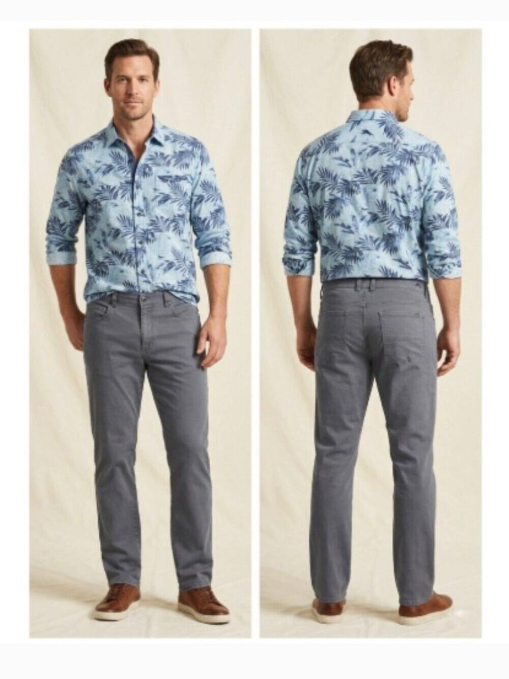 Tommy Bahama Boracay 5-Pocket Pants Gray Cotton Sateen Straight Leg Size 34x34